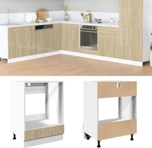 QJBSAVVA Mobiletto da cucina in legno di rovere Sonoma, 60 x 46 x 81,5 cm, con ampio spazio per forno e microonde, salvaspazio e regolabile in altezza per piccole cucine