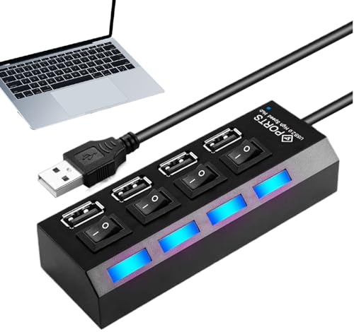 USB Hub – -Port Data Splitter, Compact Portable Design, Sturdy Anti-Slip Surfaces, Independent Switchs Button, High-Speed Transmission | USB Adapter for Remote Work, Gamings Setup, Travel, Studio