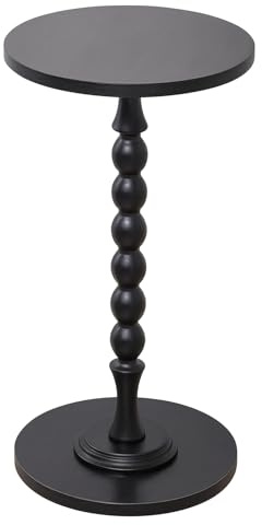 Black Wooden Side Table Pedestal – 56 cm Tall | 28 cm Top & 30 cm Base | Modern Accent Table for Living Room, Bedroom, or Plant Stand