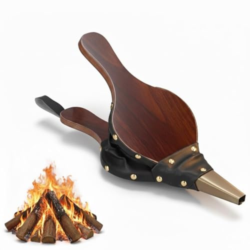 WAHEWUD Soffietto per Camino a Legna, Fireplace Fan, Soffiatore in Legno Design Senza Colpo, Controattivo al Calore Pelle Sintetica Ferro Legno, Pannello MDF Pompa A Soffietto Manuale