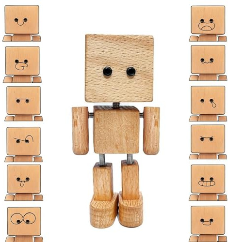 AEIXYA 1 Piezas Figura De Hombre De Madera Con 12 Caras Magnéticas, Figura De Madera Para Salpicadero De Coche Con Pies Oscilantes, Divertida Decoración De Escritorio De Maderas