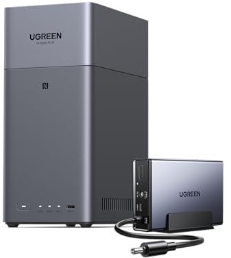 UGREEN NAS DH2300 NASync 2 Bay NAS + UPS Bundle, 4GB RAM on Board with NFC One-Touch/AI Photo Album/1GbE LAN (Diskless) & 120W 12000mAh Uninterruptible Power Supply for Home Data Storage