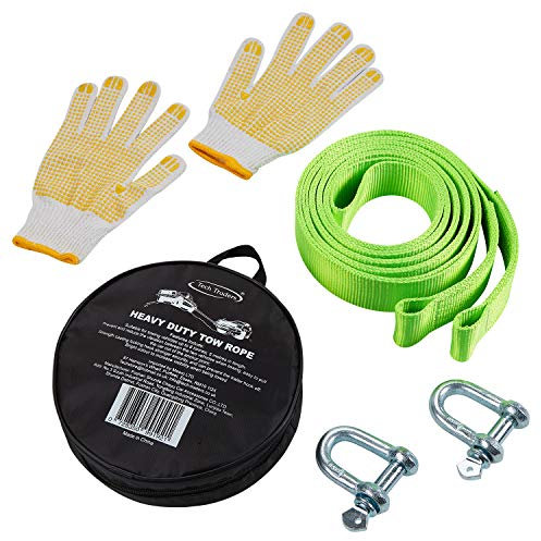 Tech Traders ® Recovery Straps, Towing belt,Towing Rope/Towing Road Recovery Strap for Cars Fluorescent 17600Ib 5 Meter With 2 Shackles&2 Slip-Proof Gloves FREE Carry Case