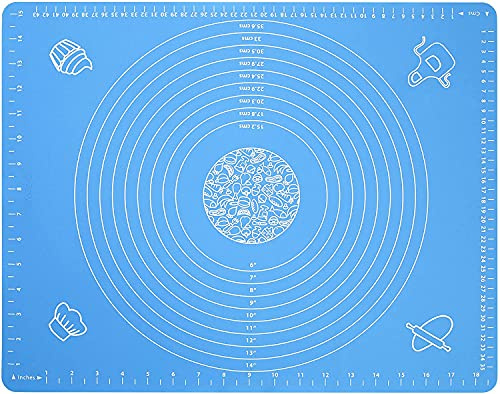 Silicone Baking Mat for Pastry Rolling Dough with Measurements,19.7 x 15.7 BPA Free Non stick and Non Slip Blue Table Sheet Baking Supplies for Bake Pizza Cake