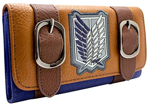 Attack on Titan Wings of Freedom Survey Corps Badge Purse Tri-Fold Coin Pocket & Card Holder, Brown