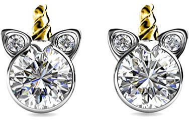 Silver liten enhörning knopp Swarovski kristallörhängen med guldhorn – rodium och 18 karat guldpläterad för flickas födelsedag eller julklapp