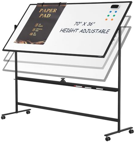Dry Erase Whiteboard Easel on Wheels - TANKEE 70 x 36 Large Double Sided Mobile Whiteboard, Reversible Magnetic Rolling White Board for Home Office Classroom, Flip Chart Holders and Paper Pad