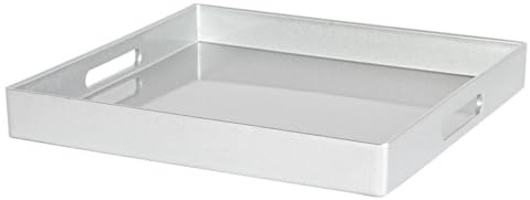Argon Tableware 33cm Square Serving Trays with Handles - Silver - Pack of 3 - Metallic Finish Decorative Breakfast Dish Melamine Food Tray for Eating, Snacks, Drinks, Food Serving