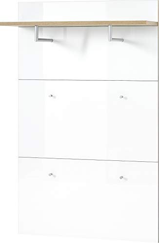 Rechteckig Garderoben paneel Paterna, in Navarra-Eiche-Nachbildung/Weiß, Front mit Glasauflage, 89 x 144 x 30 cm (BxHxT)