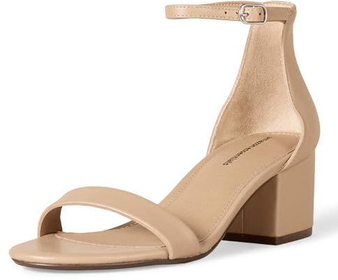 Amazon Essentials Sandale à Talons et Double Bride Femme, Beige Faux Cuir, 44.5 EU