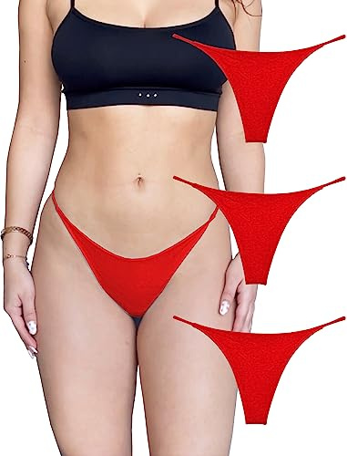 KUKU PANDA Perizoma da Donna Sexy Hot Filo Tanga Mutande in Cotone Senza Cuciture Intimo Pacco da 3 Slip (Rosso, Large)