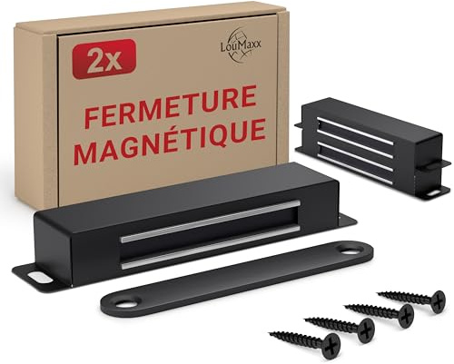 LouMaxx Pestillo magnético fuerte – Fuerza de sujeción 15 kg – Juego de 2 unidades de acero inoxidable – Imán para puerta – Imanes para muebles – Cierre magnético de acero inoxidable