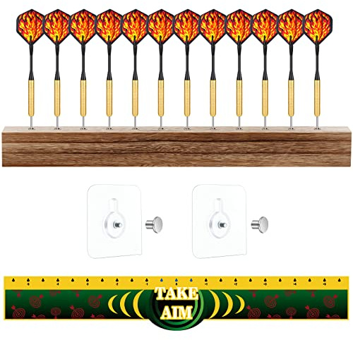 Kathfly 5 Pcs Dart Holder Wall Mount Set, Wooden with Line Markers Hooks