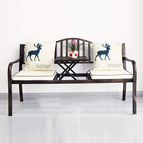 ZMYJTO Produkte Außenbank Balkon Metalltisch und Stuhl, mit Armlehne Rückenlehne Lift Kombinationsbank Sonnenschutz langlebige Gusseisenbank und Tisch, Freizeit-Reihenstuhl für Heimtextilien