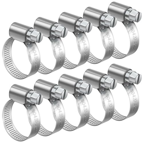 10 Pièces 20-32mm Collier de Serrage Réglable, Bolatus Collier de Serrage Inox 304 Collier Serrage Métallique pour la Plomberie, Piscine, l'Automobile et les Applications Mécaniques