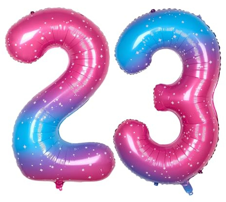 Ponmoo 40 inches Foil Balloons Numbers 23/32 Pink-Blue Gradient (101cm), Inflatable Helium or Air, Giant Balloon Number 0-9, 10-100, Grand Balloons for Anniversary Wedding Birthday Party Decoration