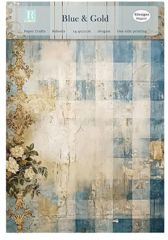ZAKHSE Motivpapier Designpapier 14,5×21cm, 24 Blätter Blau Gold Muster Scrapbook Papiere, 8 Designs, Einseitig Bedruckte Bastelpapier Dekorpapier für Sammelalbum Kartenherstellung Fotoalbum Dekor