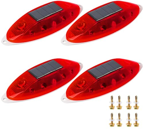 Solar Strobe Warning Light Sensitive LED Warning Lamp Super Bright IP65 Waterproof Light Control Flashing Beacon Barricade Construction Safety Road Signs Flash Traffic Lights-4 PCS (Red)