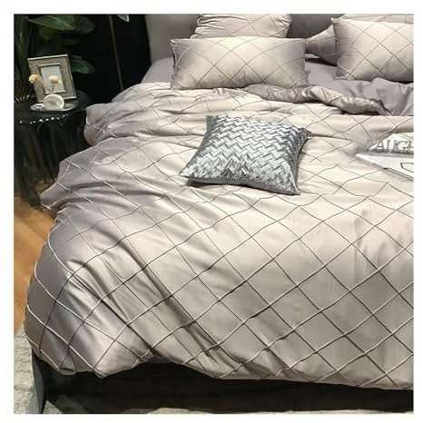 4 teiliges Blattset Karierter Bettbezug, 4-teiliges Bettwäsche-Set mit geometrischem Karomuster aus Baumwolle, graues, kariertes Gingham-Karomuster in Hotelqualität, wendbarer einfarbiger Bettbezug mi