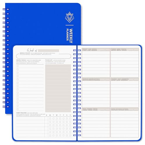 BIROYAL Agenda hebdomadaire non daté - Format A5 - Agenda hebdomadaire avec liste de choses à faire, grand champ de note - 52 feuilles - Classeur à anneaux avec couverture rigide