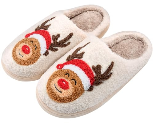 Lonya Pantofole Natalizie Donna Invernali Camera Ciabatte Calde in Peluche Antiscivolo Casa Slippers