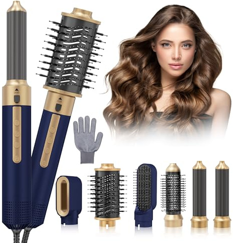 Aoykkii 6 IN 1 Air Styler Set Spazzola Asciugacapelli & Air Styler ad alta velocità,Spazzola Ad Aria Calda,Asciugatura rapida, Spazzola modellante ad aria per capelli ricci, volumizzante, lisciante