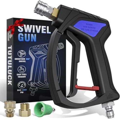 TUTULUCK® Short Pressure Washer Gun - Small Power Washer Handle with 3/8 Smooth Swivel,1/4 Quick Connector Coupler,Fully Compatible with Car Wash Foam Cannon, M22-14mm/M22-15mm Hoses