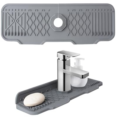 VIRAHYEM Kitchen Sink Splash Guard, 5°Slope Silicone Faucet Mat, Drip Catcher Tray, Draining Mat for Kitchen and Bathroom, Waterproof Faucet Draining Pad, 90° Foldable Design, Drying Faucet Pad