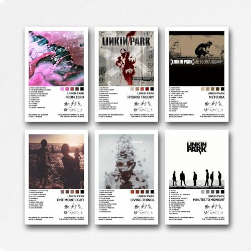 Hotoice Un set di 6 poster Linkin Park Rock Band Music Album autografati da parete su tela poster decorativi per la stanza 20 x 30 cm, stile 3