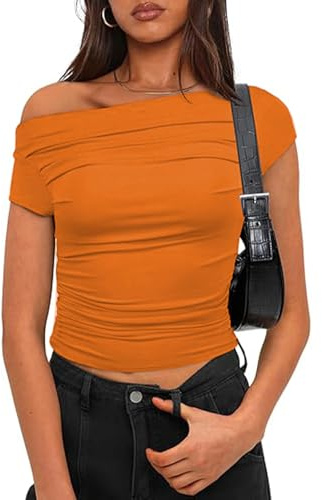 OYIGELZ Maglietta da donna a maniche corte basic Y2K, slim fit, taglio classico, crop top, tinta unita, estiva, casual, maglietta estiva, S