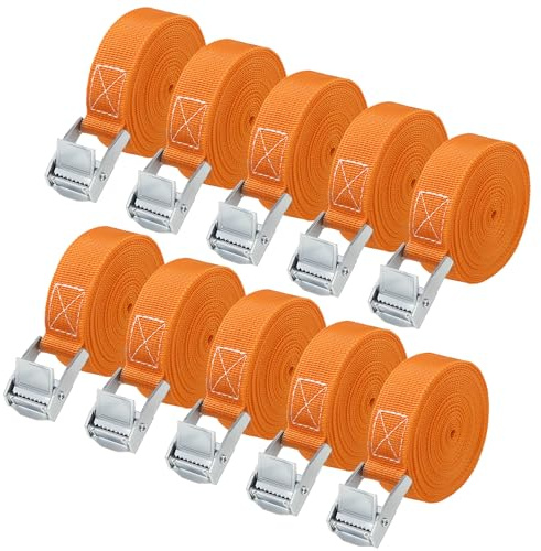10 Stück Zurrgurt, Spanngurte 4mx25mm, orange Zurrgurte mit klemmschloss, Befestigungsgurt für Spanngurt Fahrrad, Spanngurte Fahrradträger, Load Motorräder, Gepäck, up to 250 kg, Gemäß DIN EN 12195-2
