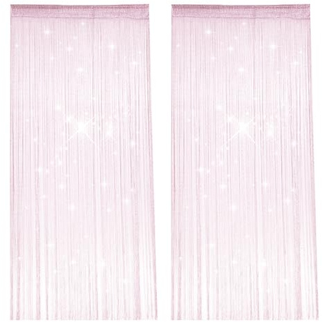 2 Piezas Cortina Puerta, 100 X 200 cm Purpurina Cortina Tiras Rosa Antimoscas, Decoración Cortina de Cuentas, Tabiques para Salón y Dormitorio para Bodas, Comedores y Decoración de Ventanas