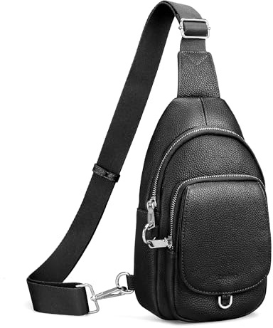 befen Echtleder Brusttasche Damen Klein, Leder Sling Bag RFID-Blockierung Crossbag für Frauen Schulterrucksack Vielseitige Diebstahlsicher Umhängetasche für Reisen Sport Arbeiten Einkaufen Schwarz