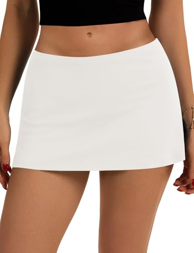 IECCP Dam bodycon minikjol stretchig elastisk midja smal passform korta pennkjolar med inbyggda shorts fickor ledig sport, Vitt, M