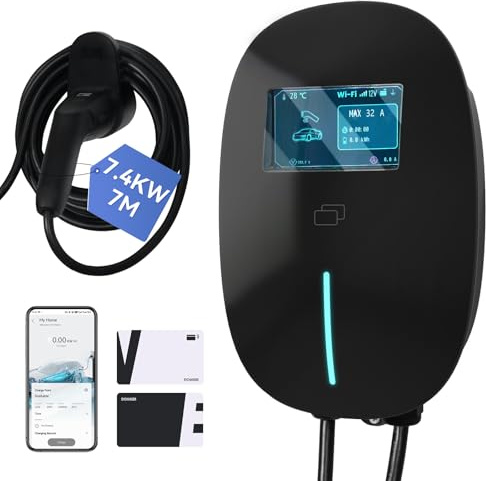 eklipt EV Charger 3-Pin Plug 7M Type 2 Charging Cable 7.4kW, [6/10/16/24/32A] Electric Vehicle Charger with App and RFID, Single-Phase, IP54 Advanced Protection car charging cable for EVs & PHEVs