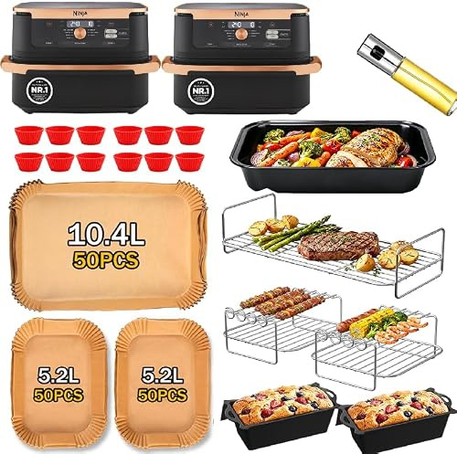 Accesorios para la freidora de aire caliente Ninja Foodi FlexDrawer Dual Zone AF500EU de 10,4 L rejilla de acero inoxidable #304, papel de horno, accesorios para COSORI Dual Blaze TwinFry de 10L