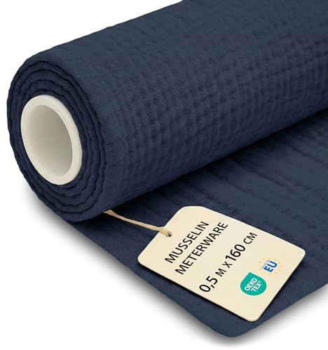 Tyg Metervara Muslin Bomull 0,5 M x 160 cm Lätt Sytyg – Mjukt Andningsaktivt för Filt Bordslöpare Sommarklänning Baby Accessoarer Luftigt Skönt med Oeko Tex Marinblå