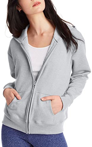 Hanes womensO4637Women's Fleece Full Zip Hood Long Sleeve Hoody - Gray - Medium