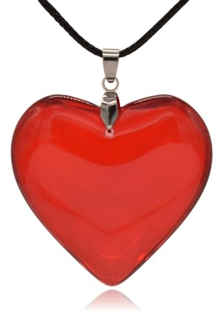Clayton Jewelry Labs Large Red Semi-Transparent Solid Glass Heart Pendant Necklace (Large Red)