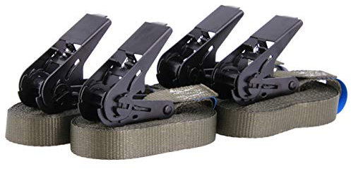 Lot de 4 Sangles d'arrimage Sangles à cliquet, Rochet Noir de Haute qualité, Charge admissible jusqu'à 400 kg, Selon DIN en 12195-2, Longueur 6m Largeur 25mm, en Une pièce, Vert Olive