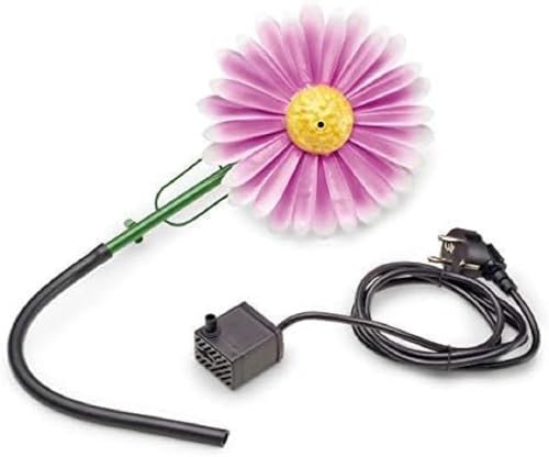 AQUANIQUE Speier Set Gänseblümchen pink SSDW 200i (200 l/h) | Wasserspiel | Wasserspeier aus Metall mit Pumpe | 1,5m Kabel | Gartendekoration