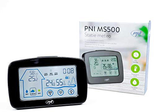PNI Station météo MS500 avec capteur Externe sans Fil, Affiche la température et l'humidité intérieures et extérieures, mémoire des valeurs climatiques minimales et maximales