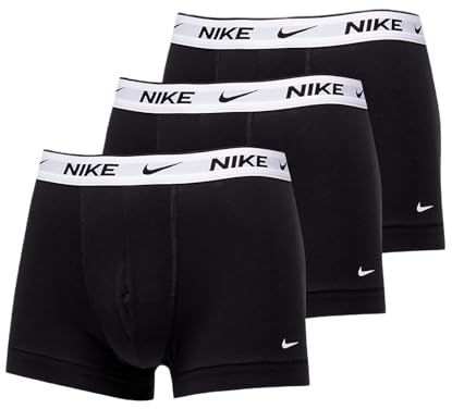 Nike Underwear Uomo Essential Trunks Pacco da 3 – Gamba Corta, Aderente, Tessuto Morbido ed Elasticizzato, Black/Black/Black, M