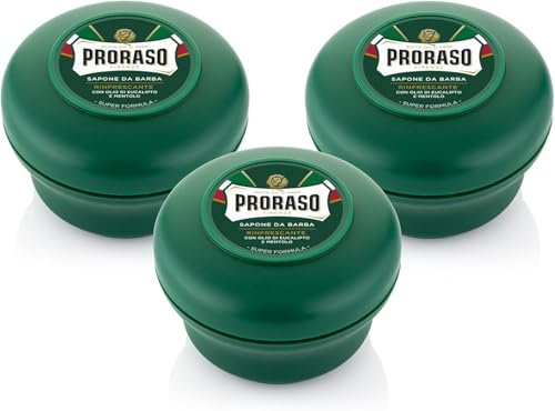 Proraso Sapone da Barba in Ciotola Rinfrescante, 3 x 150ml, Sapone barba per la rasatura arricchito con Olio di Eucalipto e Mentolo, Made in Italy