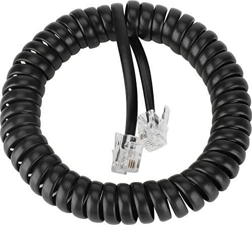SAISN Câble spiralé pour téléphone - Flexible - Cordon bouclé RJ9 - Prise RJ9 vers prise RJ9 - Câble téléphonique fixe (noir, 2 m)