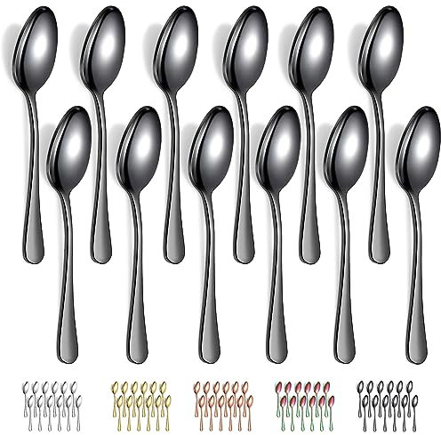 Evanda Schwarz Suppenlöffel Set 12er 18.5cm, Edelstahl Titan schwarz beschichtet Besteck Löffel, Dessertlöffel, Tafellöffel, Esslöffel, leicht zu reinigen, spülmaschinenfest