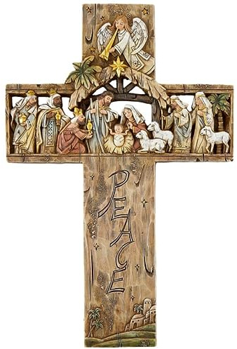Needzo Adoration of the Magi Cross, Three Wise Men Nativity Scene Hanging Accessory, 8 by 12 Inches