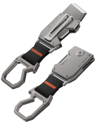 Spigen Life LF400 Titanium Keychain Outdoor Camping Mini Knife with Carabiner Key Clip, Car Keychain Clip, EDC Gear and Equipment Bottle Opener - Gunmetal