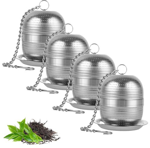 GBACHOOSE 4 Pcs Tea Infuser for Loose Tea, Stainless Steel Tea Ball Strainer, Mesh Tea Infuser with Chain, Filter Strainers with Drip Trays for Loose Leaf Tea, Herbal Tea, Spice, Teapots, Mugs
