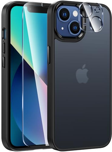 FNTCASE für iPhone 13 Hülle: i Phone 14 Handyhülle Magnetische Translucent Matte Militär Fallschutz Anti Vergilbung - Robuste langlebige stoßfeste Schutzhülle-Schwarz